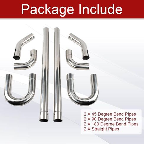 2''Inch DIY Custom Mandrel Exhaust Pipe Tube Pipe Intercooler Pipe,48''Straight Pipe,2''OD Straight&Mandrel Bend Pipe(45/90/180 Degree) Kit,Polished T304 Stainless Steel-8PCS in Kuwait