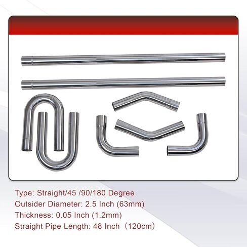 2''Inch DIY Custom Mandrel Exhaust Pipe Tube Pipe Intercooler Pipe,48''Straight Pipe,2''OD Straight&Mandrel Bend Pipe(45/90/180 Degree) Kit,Polished T304 Stainless Steel-8PCS in Kuwait