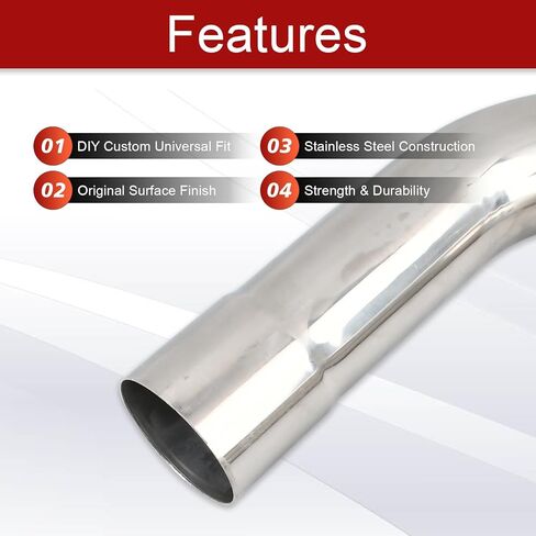 2''Inch DIY Custom Mandrel Exhaust Pipe Tube Pipe Intercooler Pipe,48''Straight Pipe,2''OD Straight&Mandrel Bend Pipe(45/90/180 Degree) Kit,Polished T304 Stainless Steel-8PCS in Kuwait