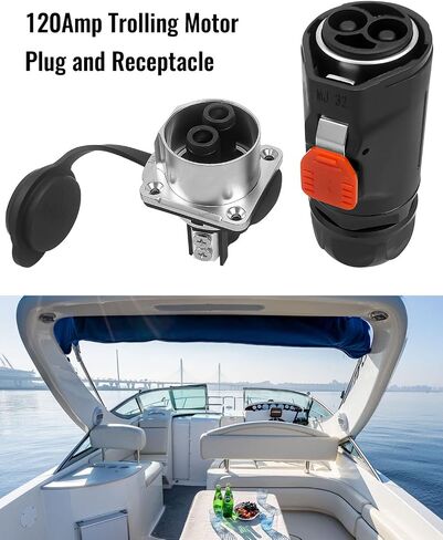120Amp Trolling Motor Plug and Receptacle Set Fit for 4/6 AWG Wire, Waterproof Marine Boat DC Power Connector, 12V/24V/ 36V/48V Plug for Trolling Motor/Down Rigger/Fishing Reel, 2Pcs in Saudi Arabia
