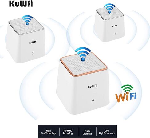 نظام KuWFi Mesh Wi-Fi، غطاء شبكة جيجابت واي فاي، يستبدل جهاز توجيه WiFi وموسع، المنزل بالكامل 6000 قدم مربع. تغطية قدم، معزز شبكة WiFi لاسلكي عالي الأداء وسلس (3 عبوات) in Kuwait