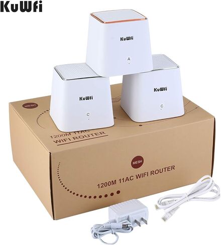 نظام KuWFi Mesh Wi-Fi، غطاء شبكة جيجابت واي فاي، يستبدل جهاز توجيه WiFi وموسع، المنزل بالكامل 6000 قدم مربع. تغطية قدم، معزز شبكة WiFi لاسلكي عالي الأداء وسلس (3 عبوات) in Kuwait