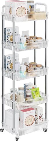 Dttwacoyh 4-Tier Rolling Cart，Makeup Cart with Wheels，Snack Cart，PET and Metal Rolling Cart for Living Room，Kitchen，Office，Bathroom，Golden in Kuwait