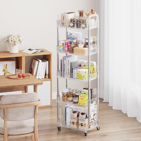 Dttwacoyh 4-Tier Rolling Cart，Makeup Cart with Wheels，Snack Cart，PET and Metal Rolling Cart for Living Room，Kitchen，Office，Bathroom，Golden in Kuwait