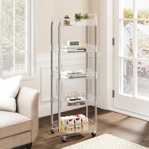 Dttwacoyh 4-Tier Rolling Cart，Makeup Cart with Wheels，Snack Cart，PET and Metal Rolling Cart for Living Room，Kitchen，Office，Bathroom，Golden in Kuwait