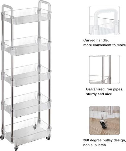 Dttwacoyh 4-Tier Rolling Cart，Makeup Cart with Wheels，Snack Cart，PET and Metal Rolling Cart for Living Room，Kitchen，Office，Bathroom，Golden in Kuwait