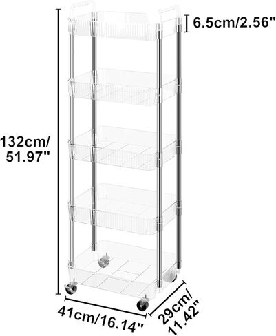 Dttwacoyh 4-Tier Rolling Cart，Makeup Cart with Wheels，Snack Cart，PET and Metal Rolling Cart for Living Room，Kitchen，Office，Bathroom，Golden in Kuwait