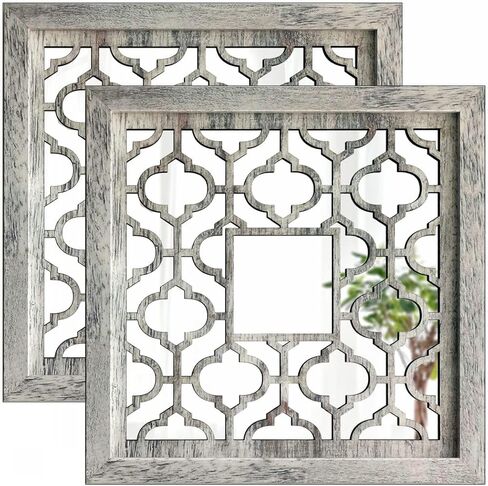 qmdecor مربع ريفي المتعثرة الأبيض مؤطرة مرآة ديكور الحائط 12 × 12 بوصة الحديثة DIY الأزياء خشب ليفي متوسط ​​الكثافة المواد الخشبية الحائط المرايا مجموعة من 2 قطعة in Kuwait