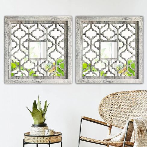 qmdecor مربع ريفي المتعثرة الأبيض مؤطرة مرآة ديكور الحائط 12 × 12 بوصة الحديثة DIY الأزياء خشب ليفي متوسط ​​الكثافة المواد الخشبية الحائط المرايا مجموعة من 2 قطعة in Kuwait