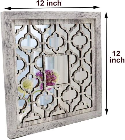 qmdecor مربع ريفي المتعثرة الأبيض مؤطرة مرآة ديكور الحائط 12 × 12 بوصة الحديثة DIY الأزياء خشب ليفي متوسط ​​الكثافة المواد الخشبية الحائط المرايا مجموعة من 2 قطعة in Kuwait