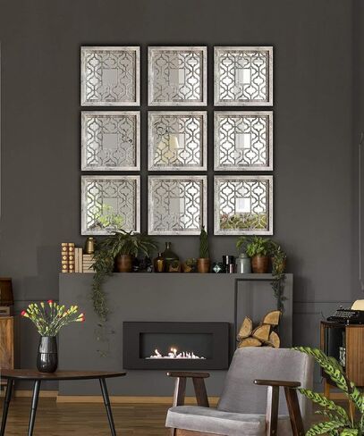 qmdecor مربع ريفي المتعثرة الأبيض مؤطرة مرآة ديكور الحائط 12 × 12 بوصة الحديثة DIY الأزياء خشب ليفي متوسط ​​الكثافة المواد الخشبية الحائط المرايا مجموعة من 2 قطعة in Kuwait