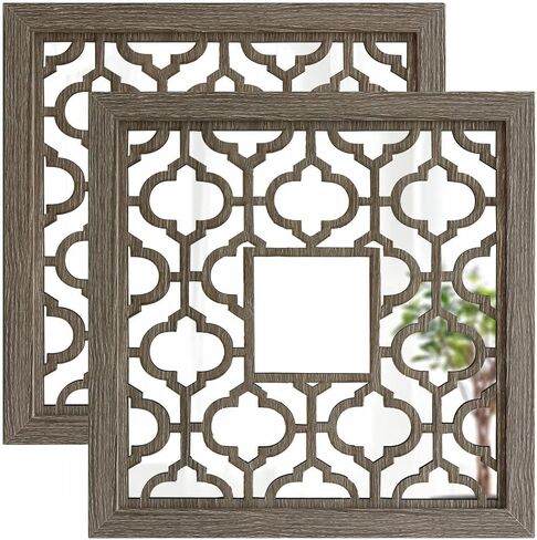qmdecor مربع ريفي المتعثرة الأبيض مؤطرة مرآة ديكور الحائط 12 × 12 بوصة الحديثة DIY الأزياء خشب ليفي متوسط ​​الكثافة المواد الخشبية الحائط المرايا مجموعة من 2 قطعة in Saudi Arabia
