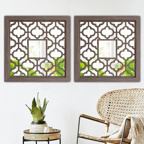 qmdecor مربع ريفي المتعثرة الأبيض مؤطرة مرآة ديكور الحائط 12 × 12 بوصة الحديثة DIY الأزياء خشب ليفي متوسط ​​الكثافة المواد الخشبية الحائط المرايا مجموعة من 2 قطعة in Saudi Arabia