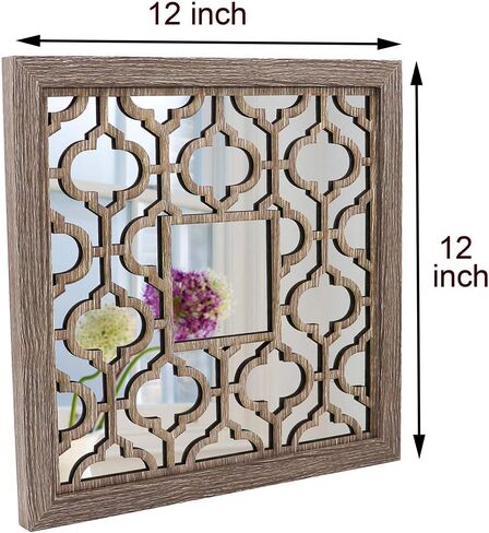 qmdecor مربع ريفي المتعثرة الأبيض مؤطرة مرآة ديكور الحائط 12 × 12 بوصة الحديثة DIY الأزياء خشب ليفي متوسط ​​الكثافة المواد الخشبية الحائط المرايا مجموعة من 2 قطعة in Saudi Arabia