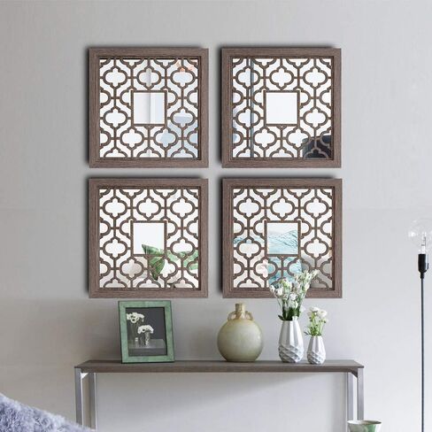 qmdecor مربع ريفي المتعثرة الأبيض مؤطرة مرآة ديكور الحائط 12 × 12 بوصة الحديثة DIY الأزياء خشب ليفي متوسط ​​الكثافة المواد الخشبية الحائط المرايا مجموعة من 2 قطعة in Saudi Arabia