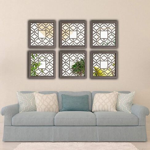 qmdecor مربع ريفي المتعثرة الأبيض مؤطرة مرآة ديكور الحائط 12 × 12 بوصة الحديثة DIY الأزياء خشب ليفي متوسط ​​الكثافة المواد الخشبية الحائط المرايا مجموعة من 2 قطعة in Saudi Arabia