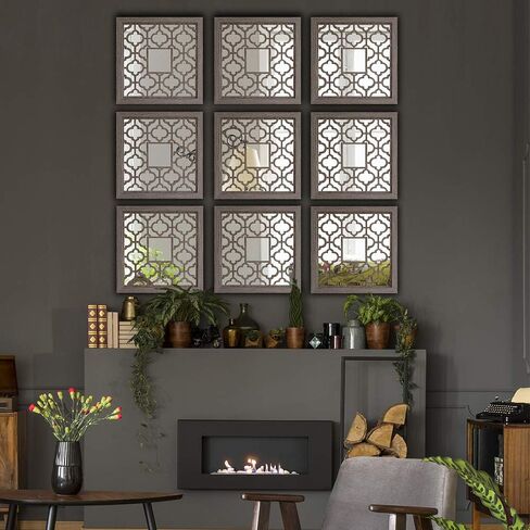 qmdecor مربع ريفي المتعثرة الأبيض مؤطرة مرآة ديكور الحائط 12 × 12 بوصة الحديثة DIY الأزياء خشب ليفي متوسط ​​الكثافة المواد الخشبية الحائط المرايا مجموعة من 2 قطعة in Saudi Arabia