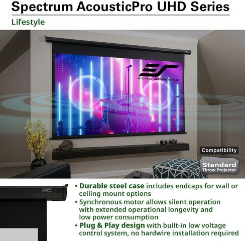مجموعة أجهزة التحكم عن بعد Spectrum AcousticPro UHD RC1 من Elite Screens، شاشة عرض كهربائية مزودة بمحرك مقاس 100 بوصة، خالية من التموج في الصوت وشفافة ومثقبة للأفلام المنزلية، ELECTRIC100H2-AUHD in Kuwait