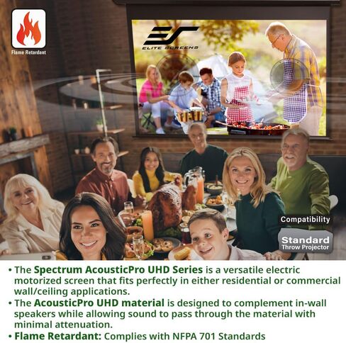 مجموعة أجهزة التحكم عن بعد Spectrum AcousticPro UHD RC1 من Elite Screens، شاشة عرض كهربائية مزودة بمحرك مقاس 100 بوصة، خالية من التموج في الصوت وشفافة ومثقبة للأفلام المنزلية، ELECTRIC100H2-AUHD in Kuwait