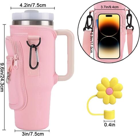 Water Bottle Holder with Strap for Stanley 40 30 Oz Tumbler with Handle,Water Bottle Carrier Bag with Phone Pocket and Sling,Stanley Cup Accessories or Hiking Travelling Camping in Saudi Arabia