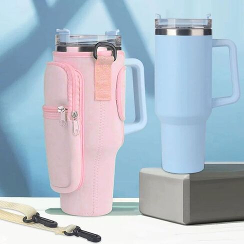 Water Bottle Holder with Strap for Stanley 40 30 Oz Tumbler with Handle,Water Bottle Carrier Bag with Phone Pocket and Sling,Stanley Cup Accessories or Hiking Travelling Camping in Saudi Arabia