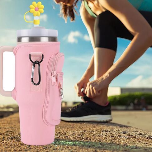 Water Bottle Holder with Strap for Stanley 40 30 Oz Tumbler with Handle,Water Bottle Carrier Bag with Phone Pocket and Sling,Stanley Cup Accessories or Hiking Travelling Camping in Saudi Arabia