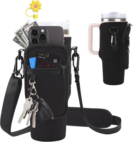 Water Bottle Holder with Strap for Stanley 40 30 Oz Tumbler with Handle,Water Bottle Carrier Bag with Phone Pocket and Sling,Stanley Cup Accessories or Hiking Travelling Camping in Saudi Arabia