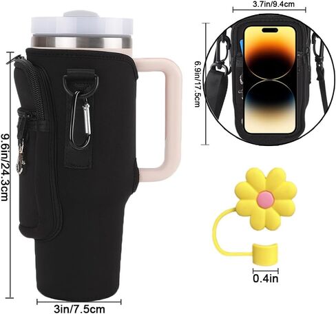 Water Bottle Holder with Strap for Stanley 40 30 Oz Tumbler with Handle,Water Bottle Carrier Bag with Phone Pocket and Sling,Stanley Cup Accessories or Hiking Travelling Camping in Saudi Arabia