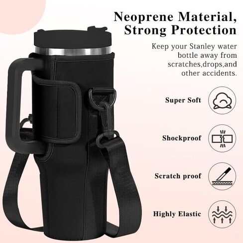 Water Bottle Holder with Strap for Stanley 40 30 Oz Tumbler with Handle,Water Bottle Carrier Bag with Phone Pocket and Sling,Stanley Cup Accessories or Hiking Travelling Camping in Saudi Arabia
