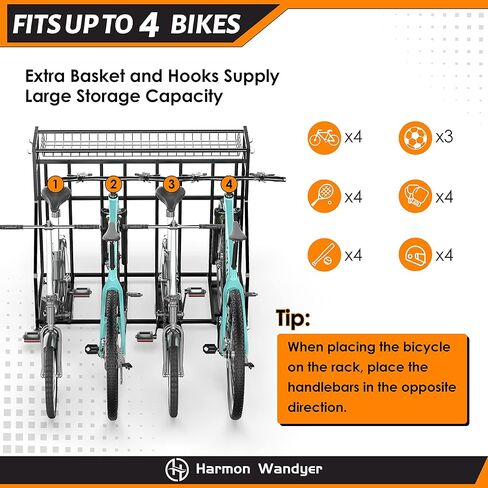 4 رف حامل للدراجة مع رف تخزين داخلي للدراجات للمرآب in Kuwait