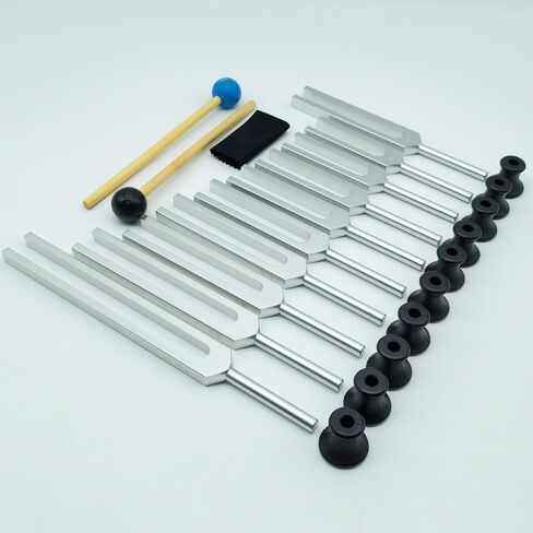 طقم شوكة ضبط سولفيجيو 10 قطع، أدوات علاج بالموسيقى غير مرجحة لشفاء الصوت والتأمل مع مطرقتين (174 هرتز 285 هرتز 396 هرتز 417 هرتز 528 هرتز 639 هرتز 741 هرتز 852 هرتز 963 هرتز 432 هرتز) in Kuwait