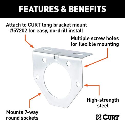 CURT 58222 Vehicle-Side Trailer Wiring Harness Mounting Bracket for 7-Way Round, CLEAR ZINC in Saudi Arabia