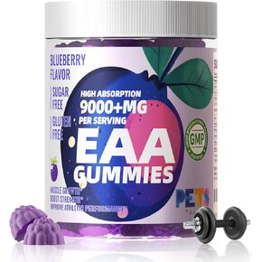 EAA Gummies 120 Gummies (Blueberry),Essential Amino Acids - All 9 Essential Aminos (EAA) and All Branched-Chain Aminos (BCAAs), Non-GMO, Gluten Free, Vegetarian Friendly