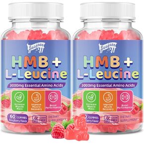 2 Pack HMB and L-Leucine 3000mg with Calcium Gummies - Muscle Support & Recovery for Adults & Elderly, Vegan, Non-GMO, Gluten Free, 120 Gummies