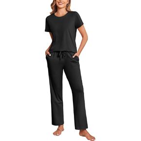 Ekouaer Cotton Pajamas Short Sleeve T-Shirt Top and Long Pants PJ مجموعات ملابس النوم للنساء