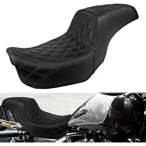 مقعد سائق من قطعة واحدة من مقعد دراجة نارية على دراجة نارية من قطعة واحدة من Harley Dyna Super Glide Street Bob Wide Glide Fat Bob Low Rider Switchback 2006-2017 (Black Stitching) in Kuwait