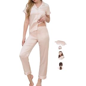 Womens Pajamas Set XS-4XL Silk Satin Pajama Sets Short Pj Sets Button Down Pjs Set Loungewear Sleepwear in Saudi Arabia