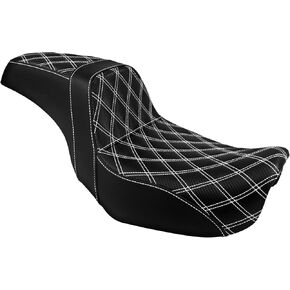 One-Piece Driver Passenger Seat Motorcycle Tow-Up Seat Fit for Harley Dyna Super Glide Street Bob Wide Glide Fat Bob Low Rider Switchback 2006-2017 (Black Stitching)