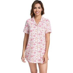 Nightgowns for Women Short Sleeve Button Down Pajama Gowns Bamboo Viscose Boyfriend Sexy Sleepwear S-XXL