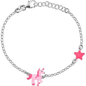 UNICORNJ Sterling Silver 925 Bracelet for Girls Trotting Unicorn and Star with Enamel 6.25"