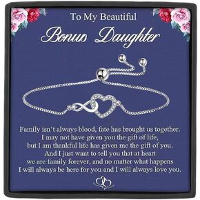 MASALADI To My beautiful Bonus Daughter Infinity Heart Bracelet, Stepdaughter, Daughter in law Gift Bracelet, Bride Groom wedding gift from Dad Mom