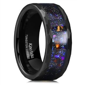 King Will 8mm Mens Silver/Black Tungsten Carbide Ring for Men Nature koa wood tinlay/galaxy opal inlay bands band multi-faceted band