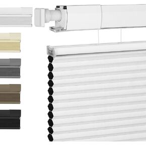 BERISSA Top Down Bottom Up Cellular Shades Cordless No Tools Blinds for Indoor Windows No Drill Honeycomb Shades Easy to Install,Office,Home,34" W x 64" H (100% Blackout) White
