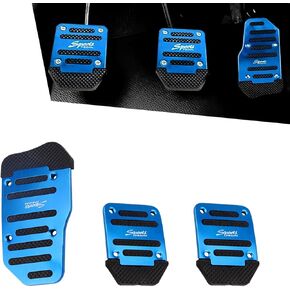 3 PCS Car Brake Accelerator Pedal Set, Sports Pedal Thickened Alloy Material Manual Transmission Anti-Slip Pedal, Modified Decorative Accessories, for Most Cars (Blue & Black)