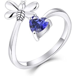 FJ Bee Ring 925 Sterling Silver Birthstone حلقة مفتوحة قابلة للتعديل للنساء الحجم 5-12