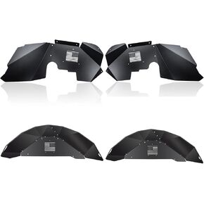 Aluminum Rear Inner Fender Liner Compatible with 2007-2018 Wrangler JK JKU, US Flag Pattern, Great Fitting&Easy to Install, JK Accessories, Black 2PCS