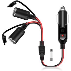ALITOVE 1 to 2 Car Cigarette Lighter Splitter Adapter Male Plug to Dual Female Sockets 11inch 16AWG Extension Cord with 15A Fuse, 2-Way 12V 24V Power Charger Ports for GPS Dash Cam Detector Fan