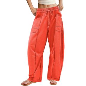 ReachMe Womens Barrel Baggy Sweatpants High Waisted Wide Leg Pants Drawstring Beach Pants Summer Vacation Outfits