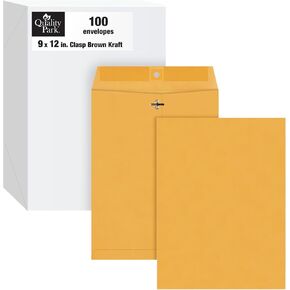 Quality Park 9 x 12 Clasp Envelopes with Deeply Gummed Flaps, Great for Filing, Storing or Mailing Documents, 28 lb Brown Kraft, 100 per Box (QUA37890)