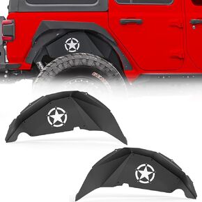 Rear Inner Fender Liners Compatible with 2018-2025 Jeep Wrangler JL JLU, Bolt-on Style Mud Guards Black Steel Wheel Well Cover Fenders Flares (2/4 Doors)